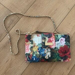 Bebe Los Angeles Floral and gold purse
